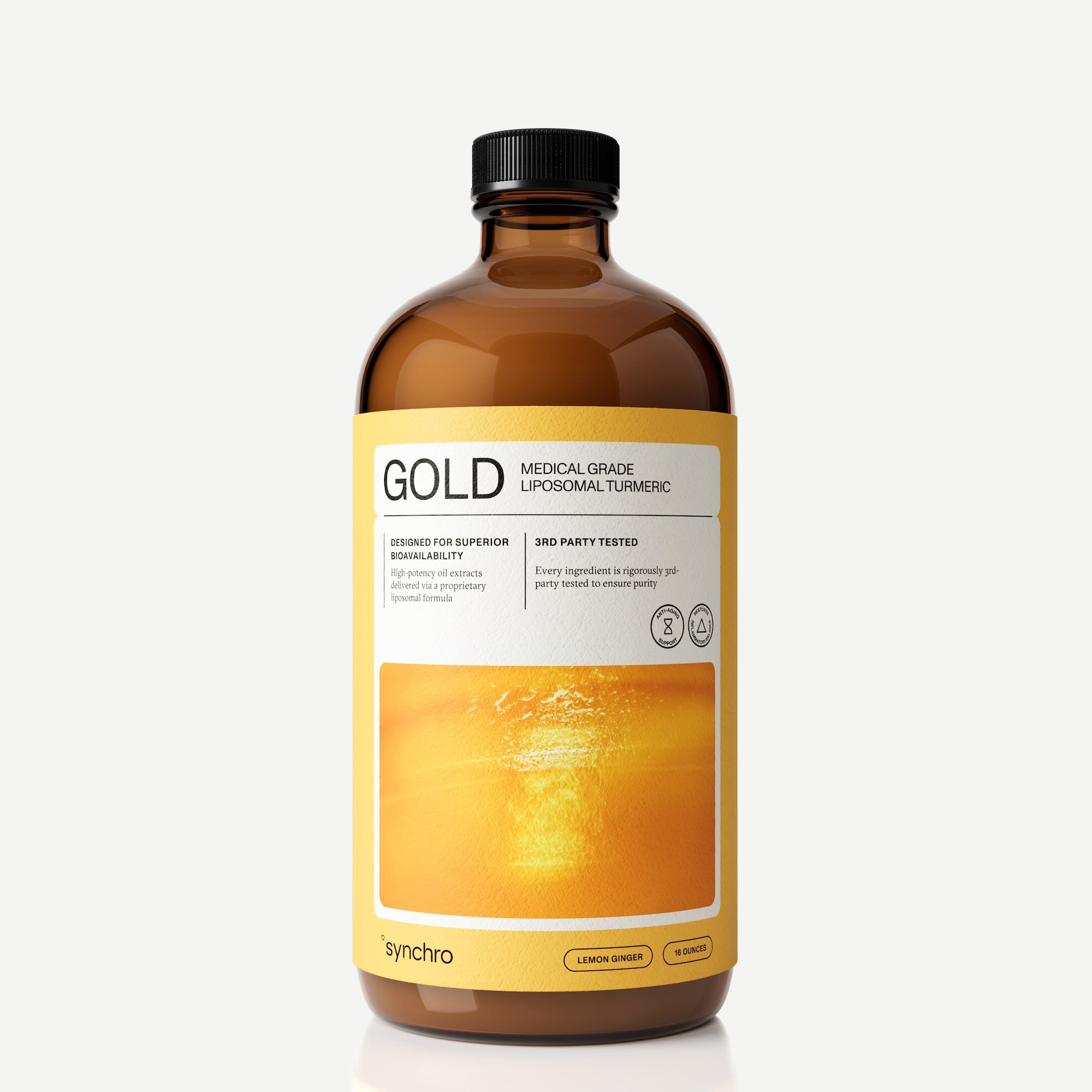 Gold | Medical Grade Liposomal Turmeric Elixir | Lemon Ginger – Synchro